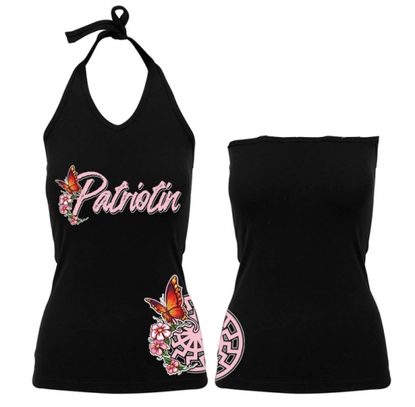 Frauen Neckholder Top - Patriotin - schwarz/pink Frauen Neckholder Top - Patriotin - schwarz/pink