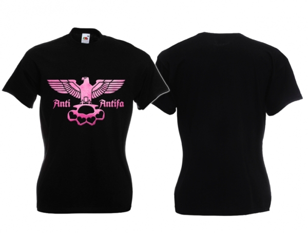 Frauen T-Shirt - Anti Antifa - Adler mit Schlagring - Pink Frauen T-Shirt - Anti Antifa - Adler mit Schlagring - Pink