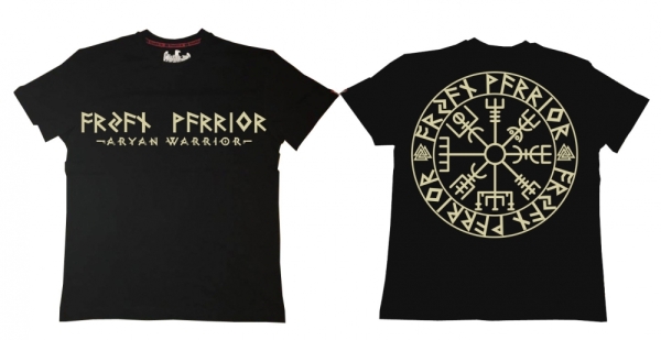 Premium Shirt - Aryan Warrior - Vegvisir Runenschrift - schwarz/beige Premium Shirt - Aryan Warrior - Vegvisir Runenschrift - schwarz/beige