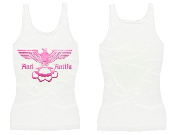 Frauen Top - Anti Antifa - Adler mit Schlagring - weiß/pink Frauen Top - Anti Antifa - Adler mit Schlagring - weiß/pink