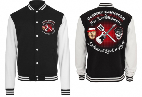 College Jacke - schwarz/weiß - Johnny Zahngold - Schnitzel Rock n Roll College Jacke - schwarz/weiß - Johnny Zahngold - Schnitzel Rock n Roll