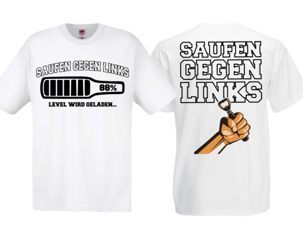 T-Hemd - Saufen gegen Links - weiß/schwarz T-Hemd - Saufen gegen Links - weiß/schwarz