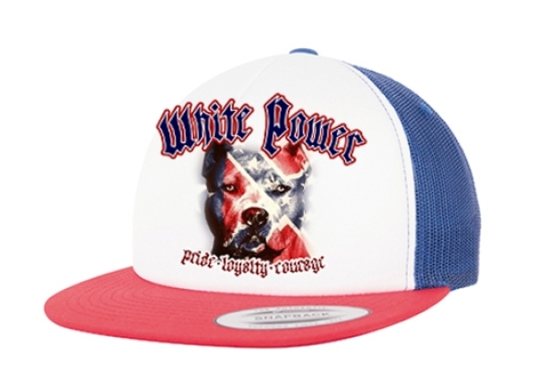 Cap White Power - Dog Face - Südstaaten - Hund - 3-Tone - rot-weiß-royal - Trucker Cap Cap White Power - Dog Face - Südstaaten - Hund - 3-Tone - rot-weiß-royal - Trucker Cap