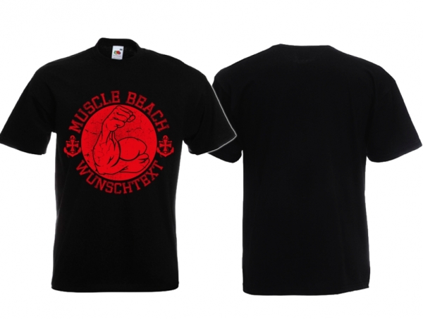 T-Hemd - Muscle Beach - Wunschtext - schwarz/rot T-Hemd - Muscle Beach - Wunschtext - schwarz/rot
