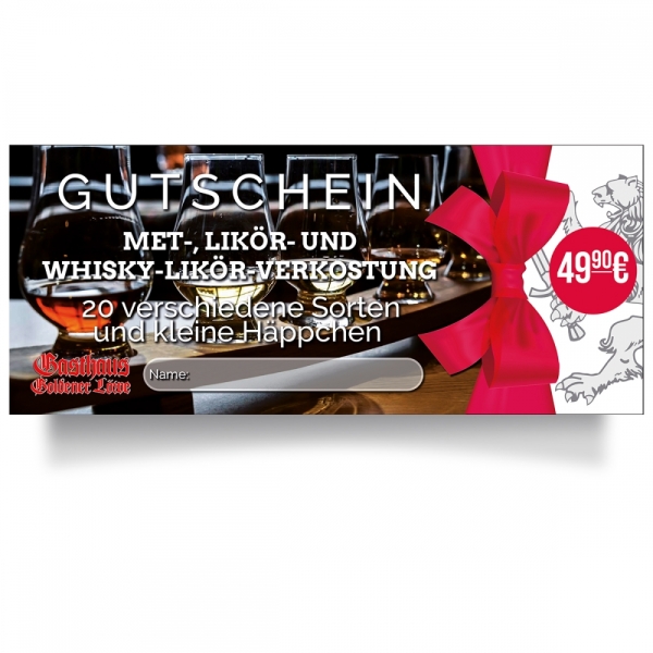 Erlebnis-Gutschein für Met-, Likör-, Whisky-Likör-Verkostung - 20 Sorten & kleine Häppchen Erlebnis-Gutschein für Met-, Likör-, Whisky-Likör-Verkostung - 20 Sorten & kleine Häppchen