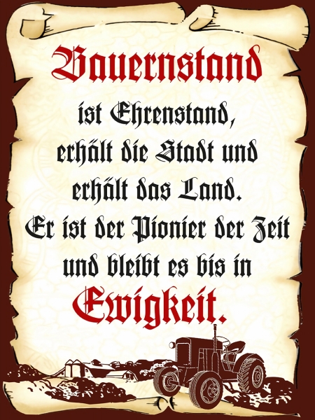 Blechschild - 20x30cm - Bauernstand ist Ehrenstand Blechschild - 20x30cm - Bauernstand ist Ehrenstand