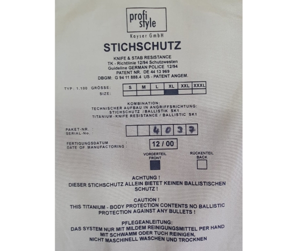Stichschutz Weste - Kayser &quote;Titanium&quote;