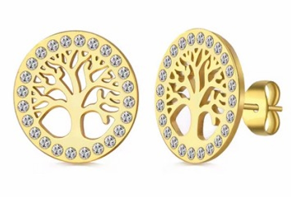 Ohrstecker - Lebenbaum mit Glitzer - goldfarbe Ohrstecker - Lebenbaum mit Glitzer - goldfarbe
