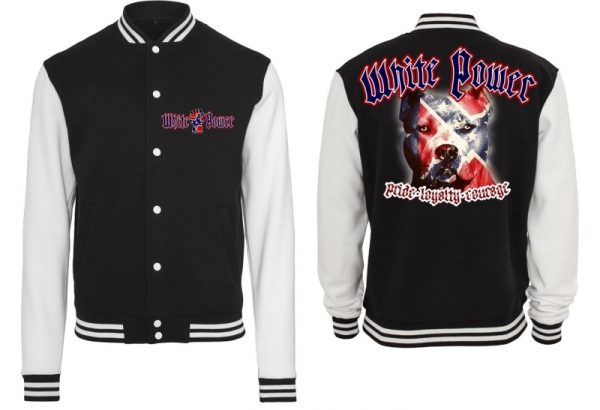 College Jacke - schwarz/weiß - White Power - Dog Face - Südstaaten College Jacke - schwarz/weiß - White Power - Dog Face - Südstaaten