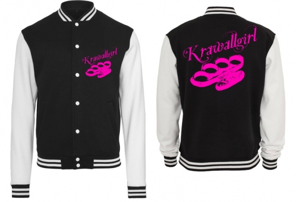 Frauen College Jacke - schwarz/weiß - Krawallgirl - pink Frauen College Jacke - schwarz/weiß - Krawallgirl - pink