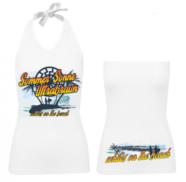 Frauen Neckholder Top - Sommer - Sonne - Ultrabraun - weiß Frauen Neckholder Top - Sommer - Sonne - Ultrabraun - weiß