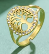 Ring - Lebensbaum mit Glitzersteinen - gold Optik Ring - Lebensbaum mit Glitzersteinen - gold Optik