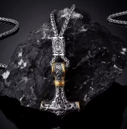 Halskette - Thors Hammer - mit Rune - silber/gold Optik Halskette - Thors Hammer - mit Rune - silber/gold Optik