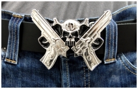 Gürtelschnalle - Revolver & Skull Gürtelschnalle - Revolver & Skull