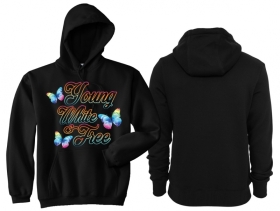 Frauen - Kapuzenpullover - young,white & free - schwarz - bunt - Motiv 1 Frauen - Kapuzenpullover - young,white & free - schwarz - bunt - Motiv 1